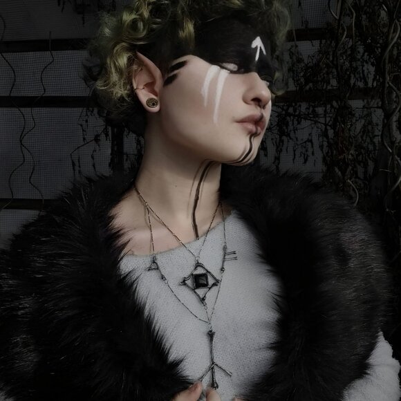 Runes & Bones Pendant Necklace – Restyle Gothic ✦ Black Onyx ✦ Skeletal Silver - Picture 2 of 3